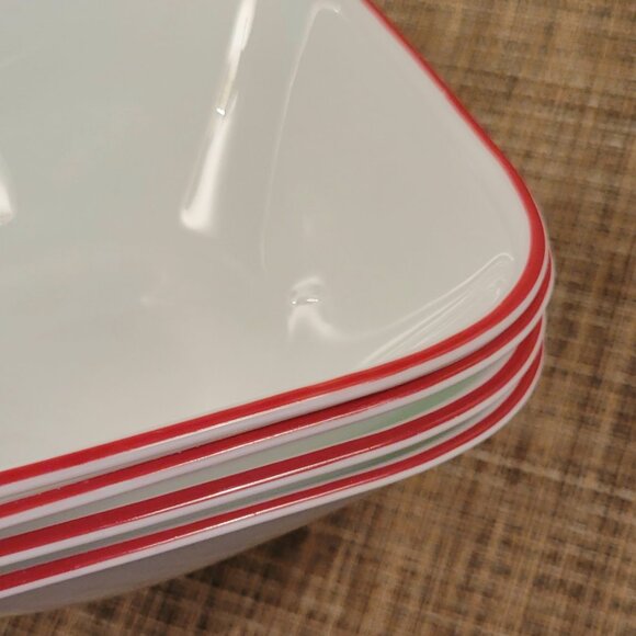 Corelle Set (4) CEREAL Salad BOWL Square White & RED Trim CORNING Vintage 6 1/4" - Picture 9 of 11